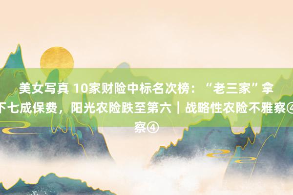 美女写真 10家财险中标名次榜：“老三家”拿下七成保费，阳光农险跌至第六｜战略性农险不雅察④