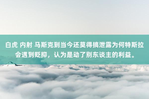 白虎 内射 马斯克到当今还莫得搞泄露为何特斯拉会遇到贬抑，认为是动了别东谈主的利益。