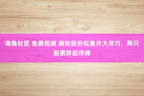 海角社区 免费视频 湘财股份拟兼并大灵巧，两只股票昨起停牌