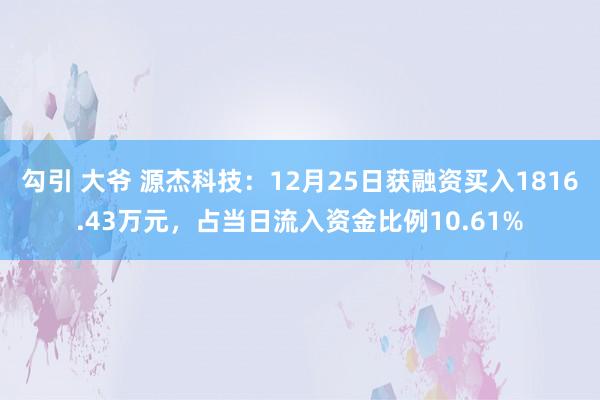 勾引 大爷 源杰科技：12月25日获融资买入1816.43万元，占当日流入资金比例10.61%